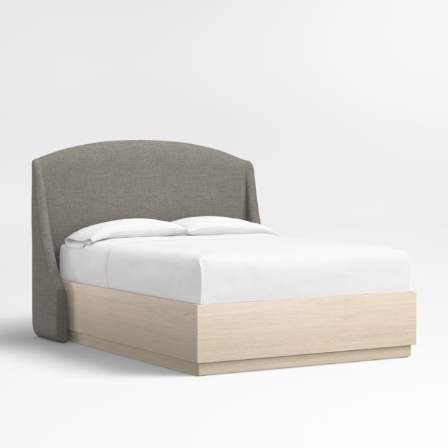Lafayette 56" Dark Grey Upholstered Queen Headboard with Batten White Oak Storage Bed Base - Image 0