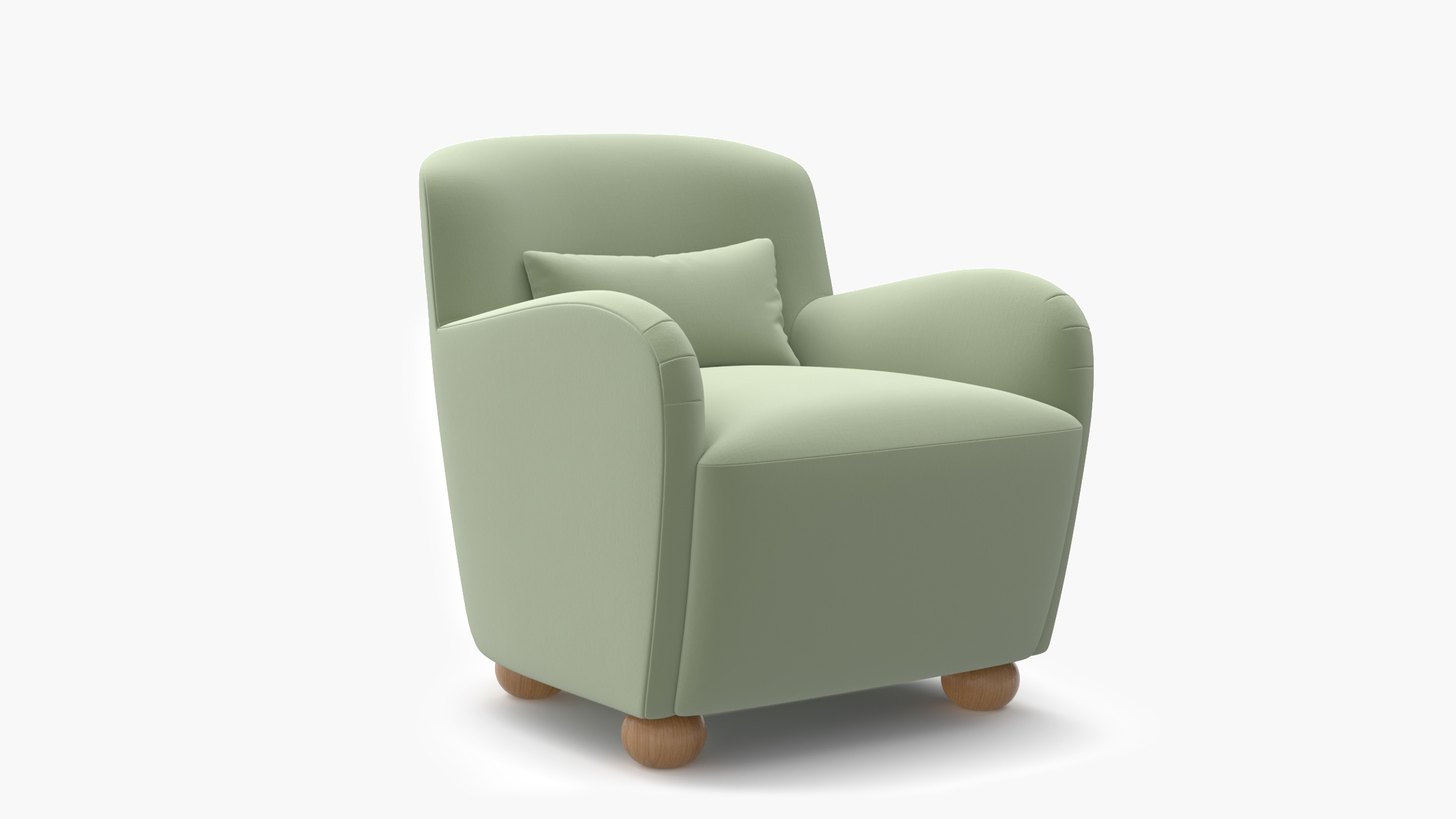 Club Chair, Celadon Performance Plush Velvet, Natural Bun Foot - Image 1
