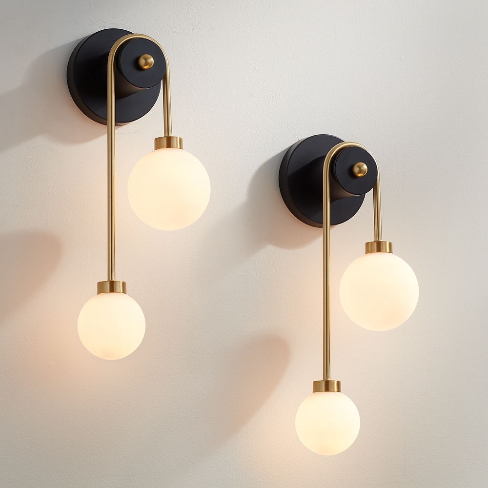 Possini Euro Adelia 16"H Black and Brass 2-Light Wall Sconce Set of 2 - Image 0