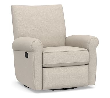 Grayson Roll Arm Upholstered Swivel Recliner, Polyester Wrapped Cushions, Performance Chateau Basketweave Oatmeal - Image 0