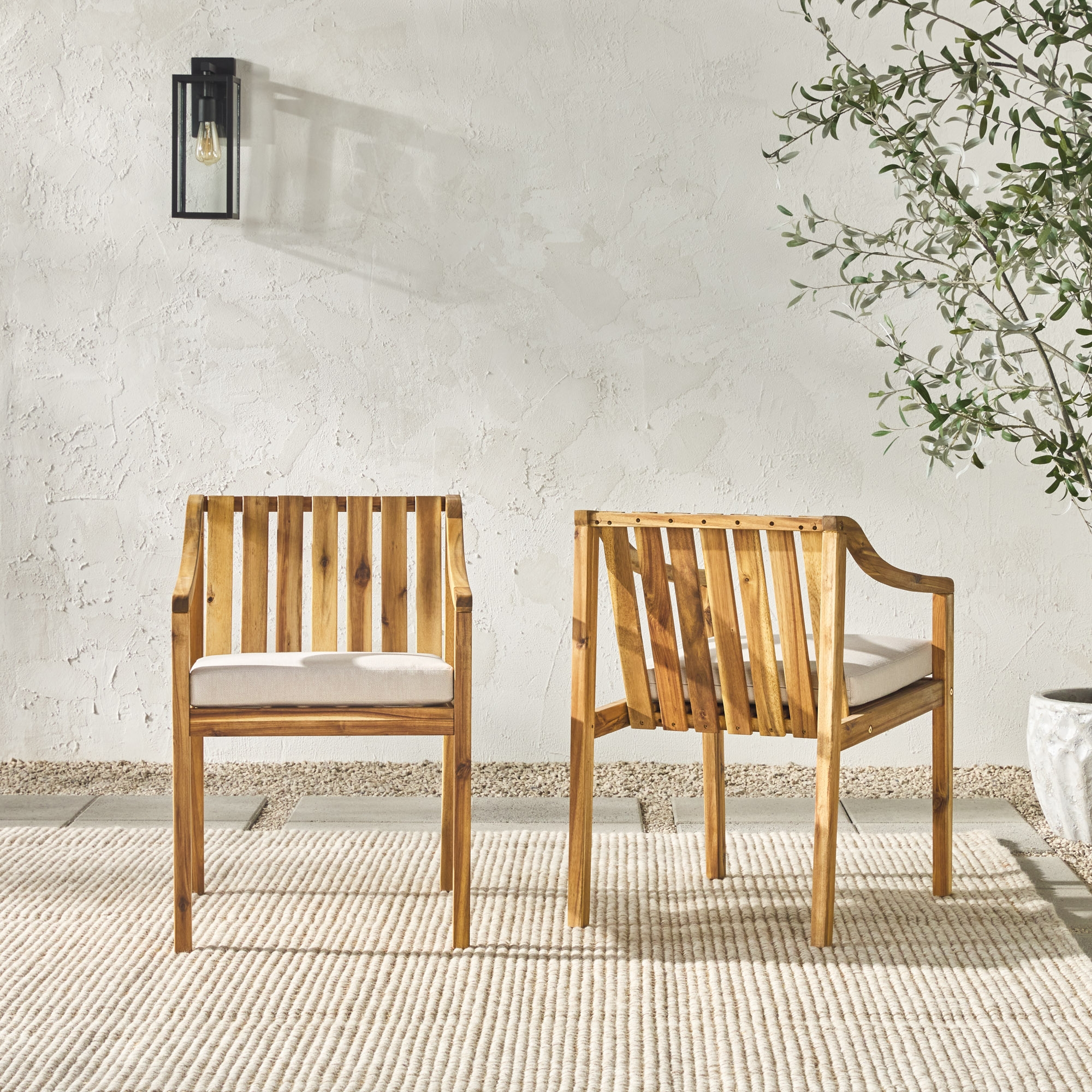 Solid Wood Outdoor Curved Arm Dining Chair (set of 2) - Natural - Image 0