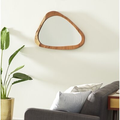 Large Ellipse Teak Wood Wall Mirror, 33" X 24" - Image 0