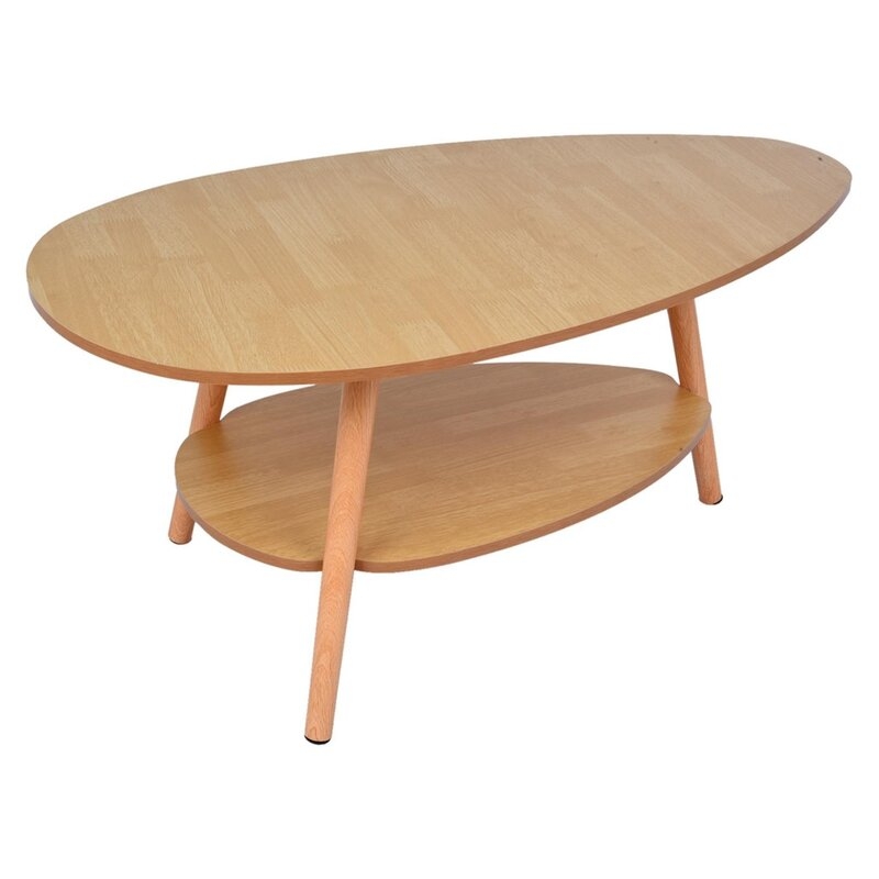 Household Oval Top Table Living Room Coffee Table Two-Story Wooden Legs, Brown - Image 2