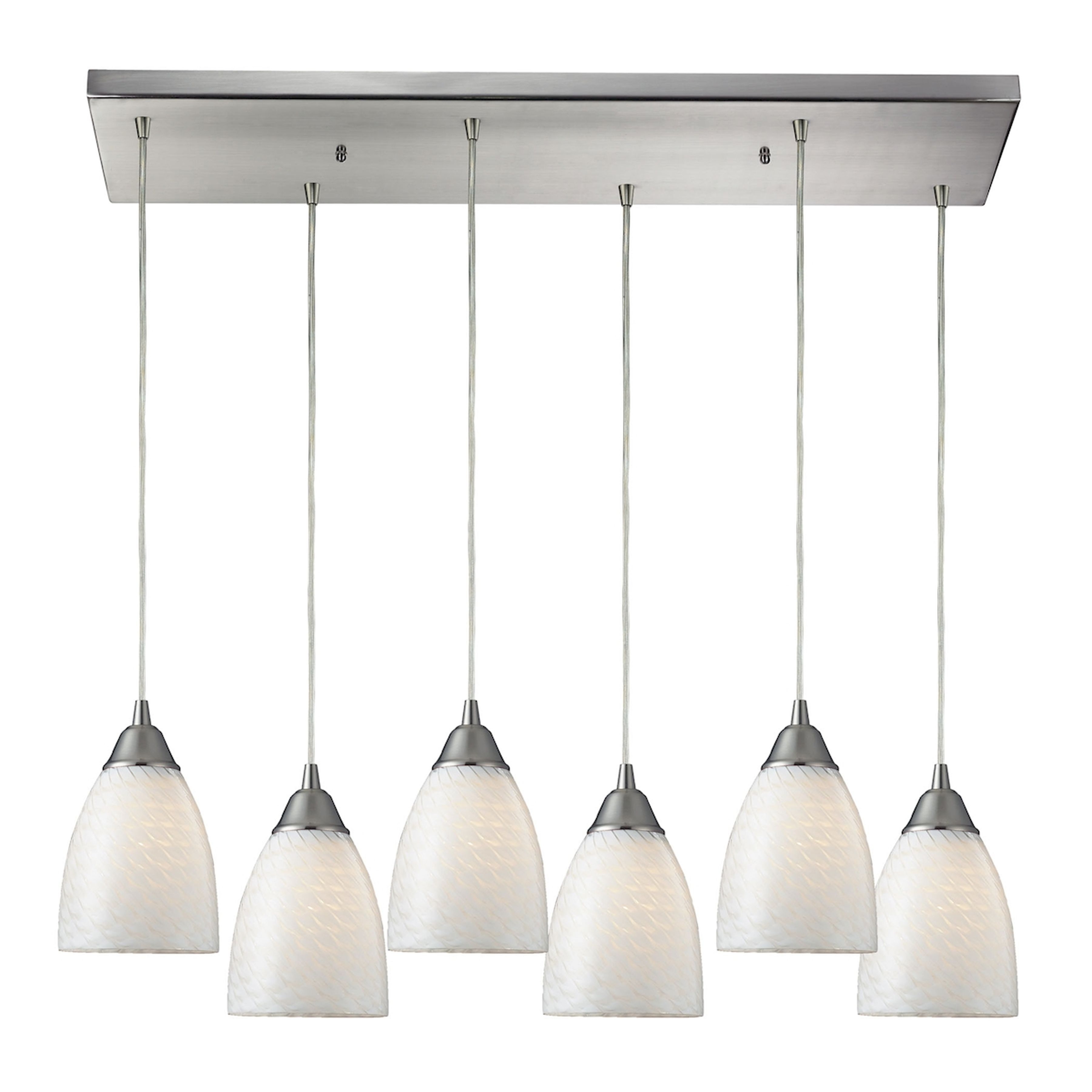 Arco Baleno 30'' Wide 6-Light Pendant - Satin Nickel with White Swirl Glass - Image 0