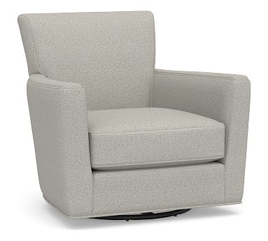 Irving Square Arm Upholstered Swivel Armchair, Polyester Wrapped Cushions, Performance Boucle Pebble - Image 0