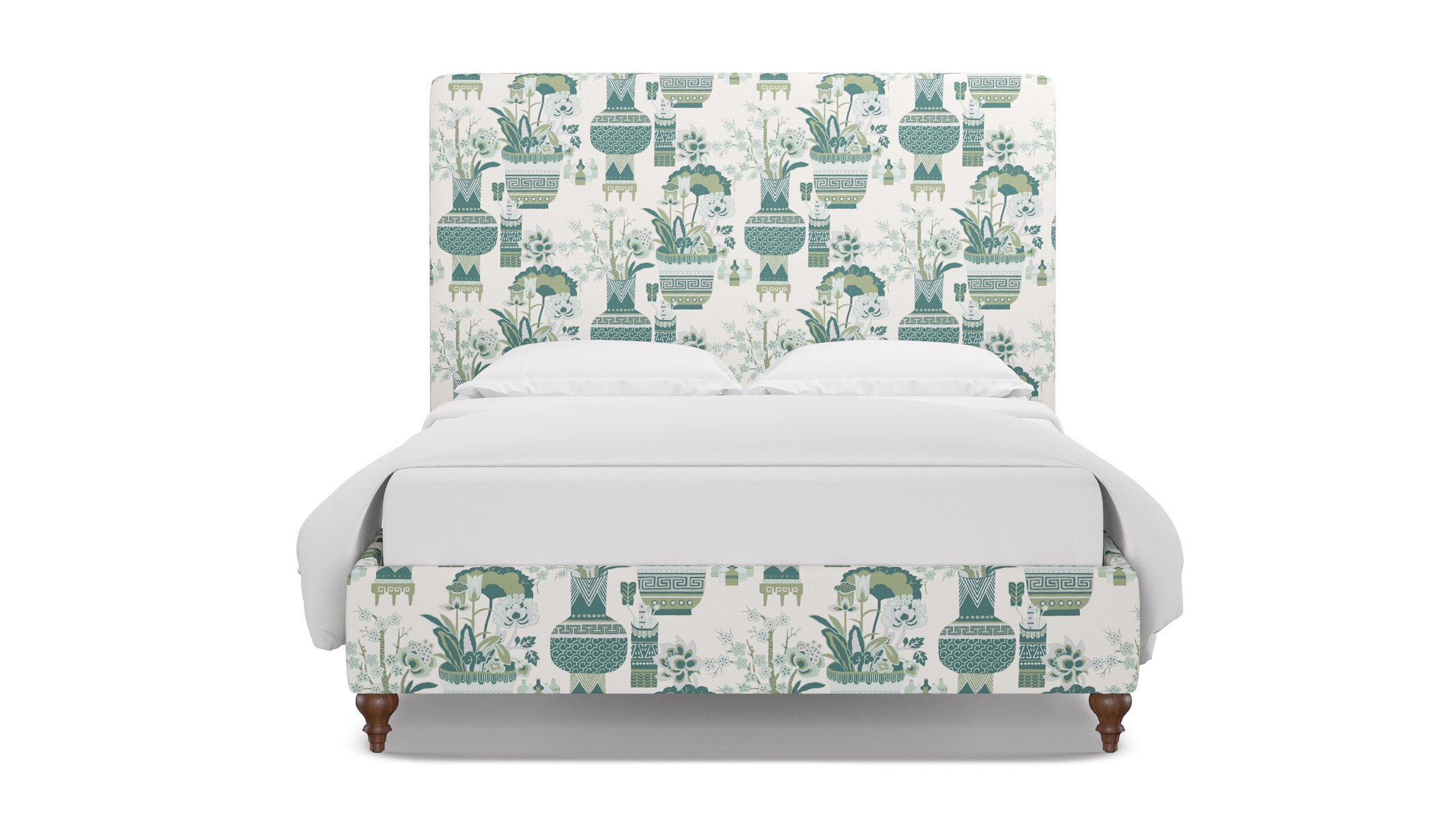 Classic Bed, Pistachio Kan-Shie, Walnut Traditional Turned Leg, Queen - Image 0