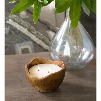 Handcrafted Teak Wood Bowl Unscented Novelty Candle - Image 0