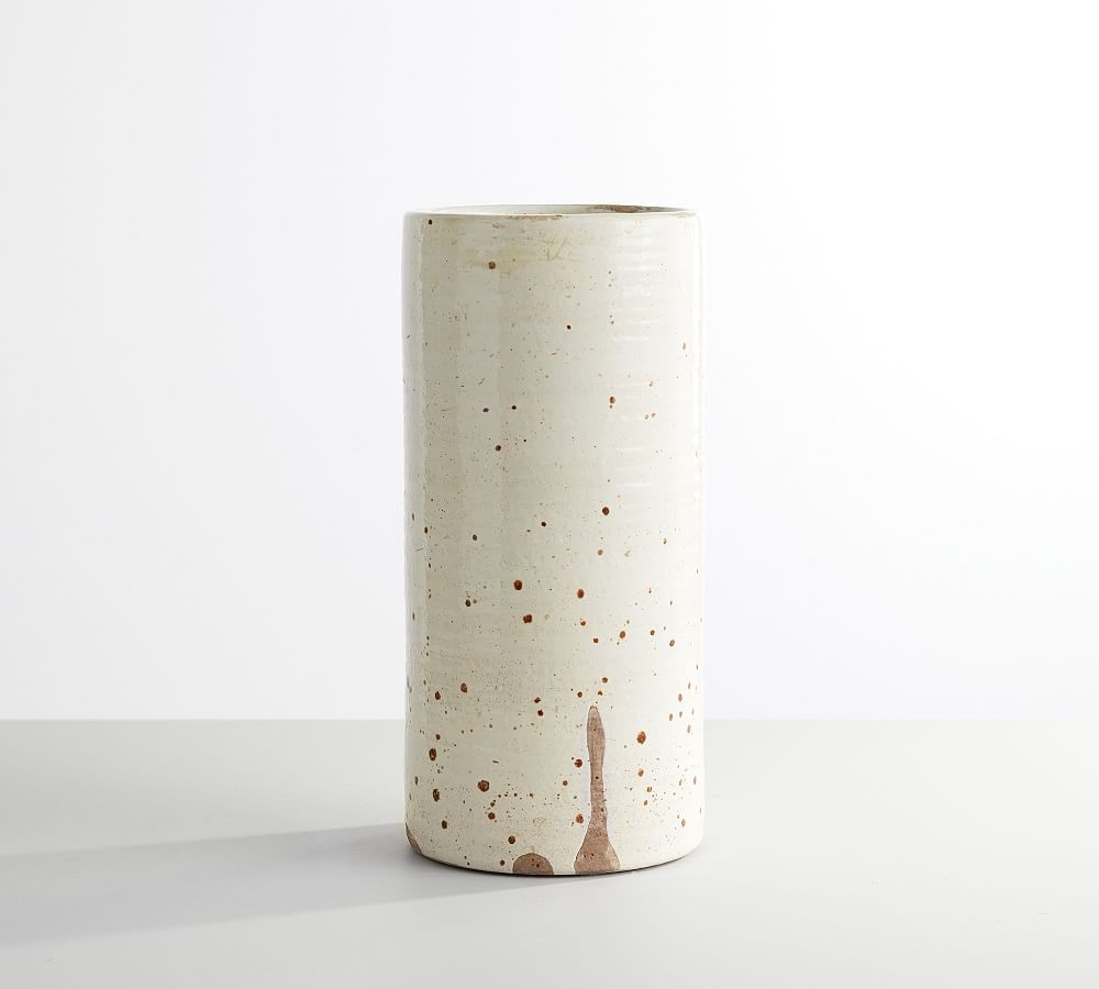 Terra Cotta Speckled Vase, White, Large, 15" - Image 0