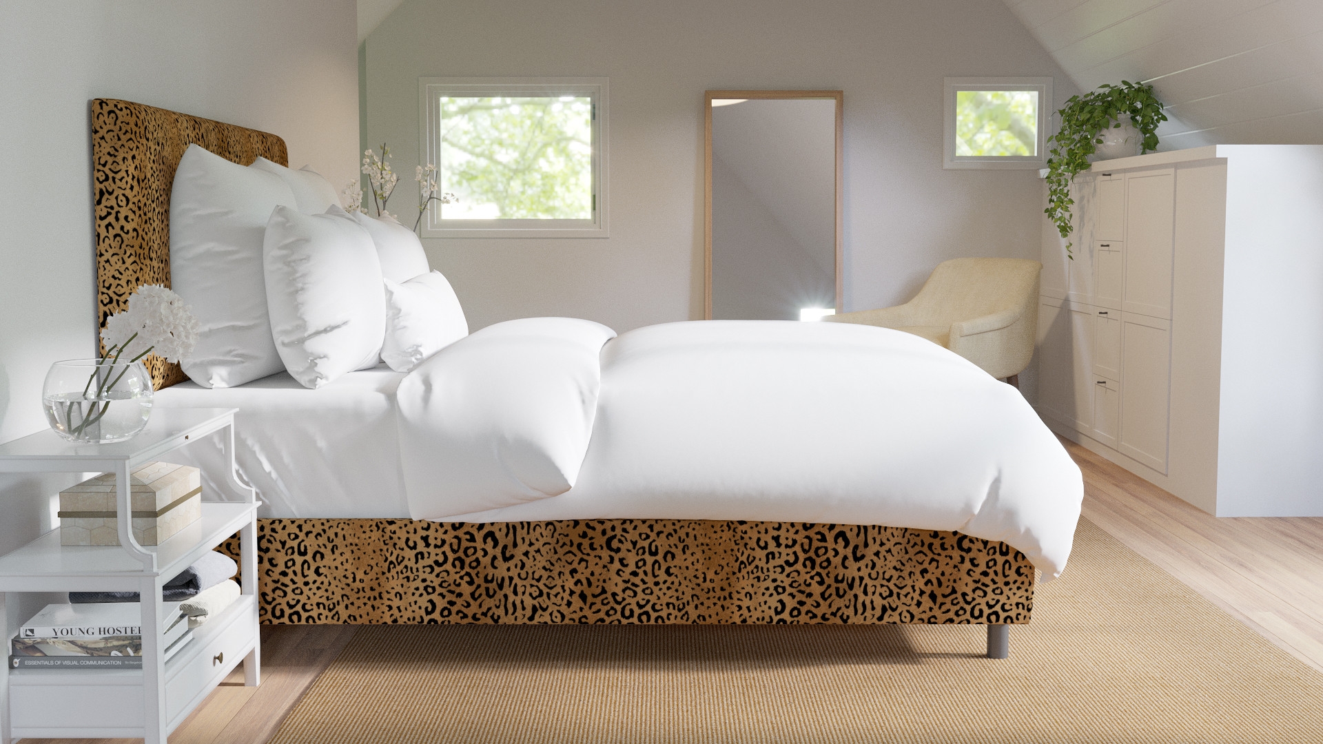 Square Back Bed, Leopard, Queen - Image 3