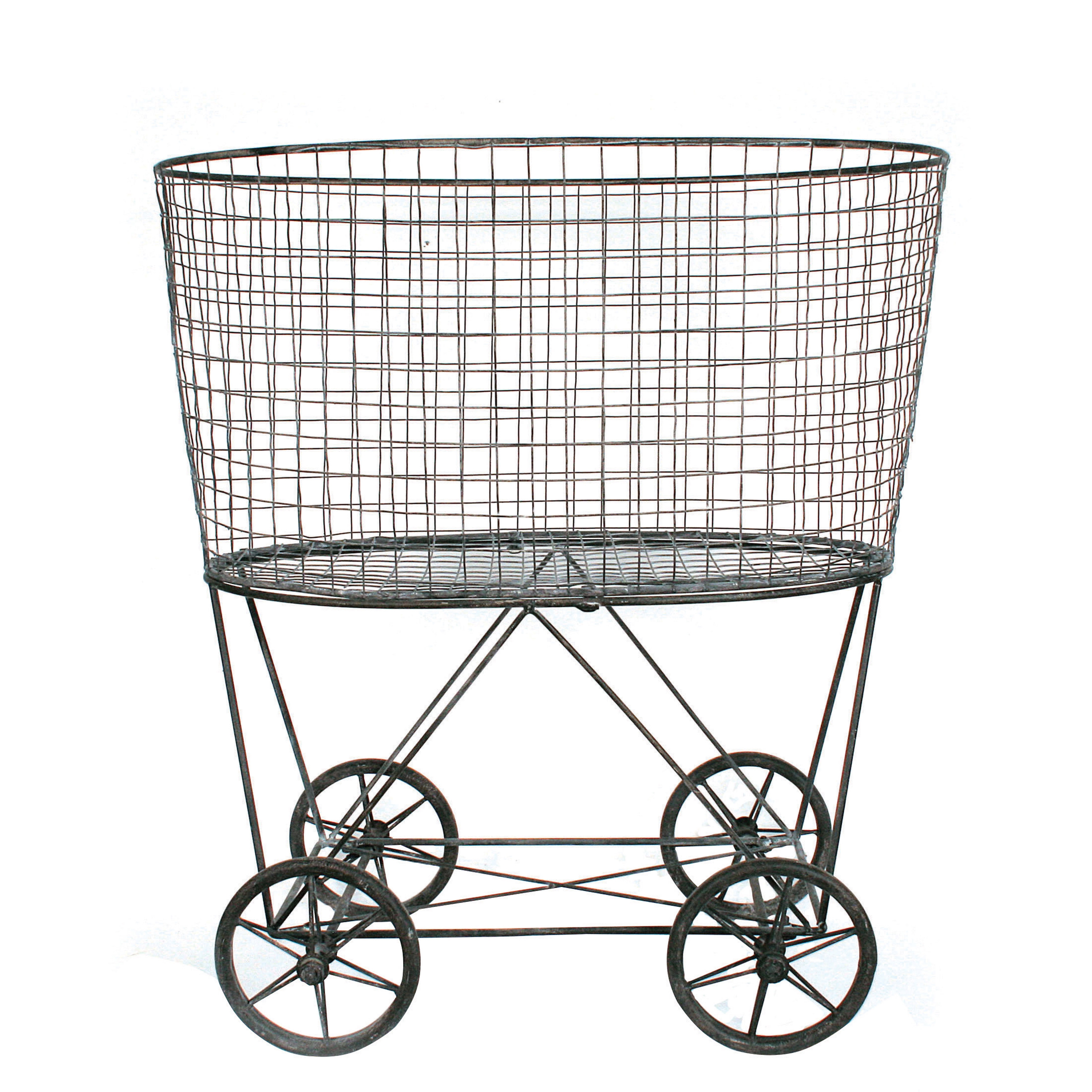 Vintage Metal Laundry Basket with Wheels - Image 0