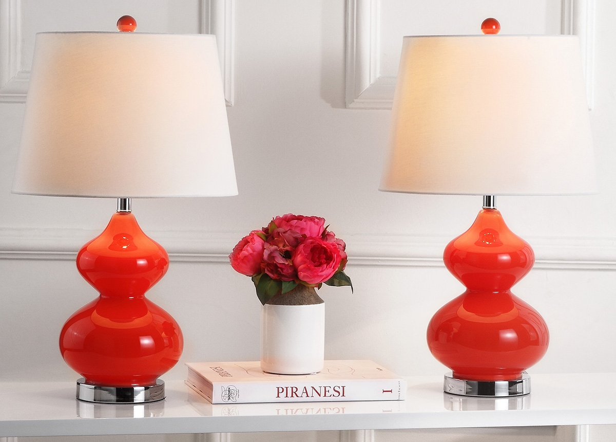 Eva 24-Inch H Double Gourd Glass Table Lamp - Blood Orange - Safavieh - Image 0