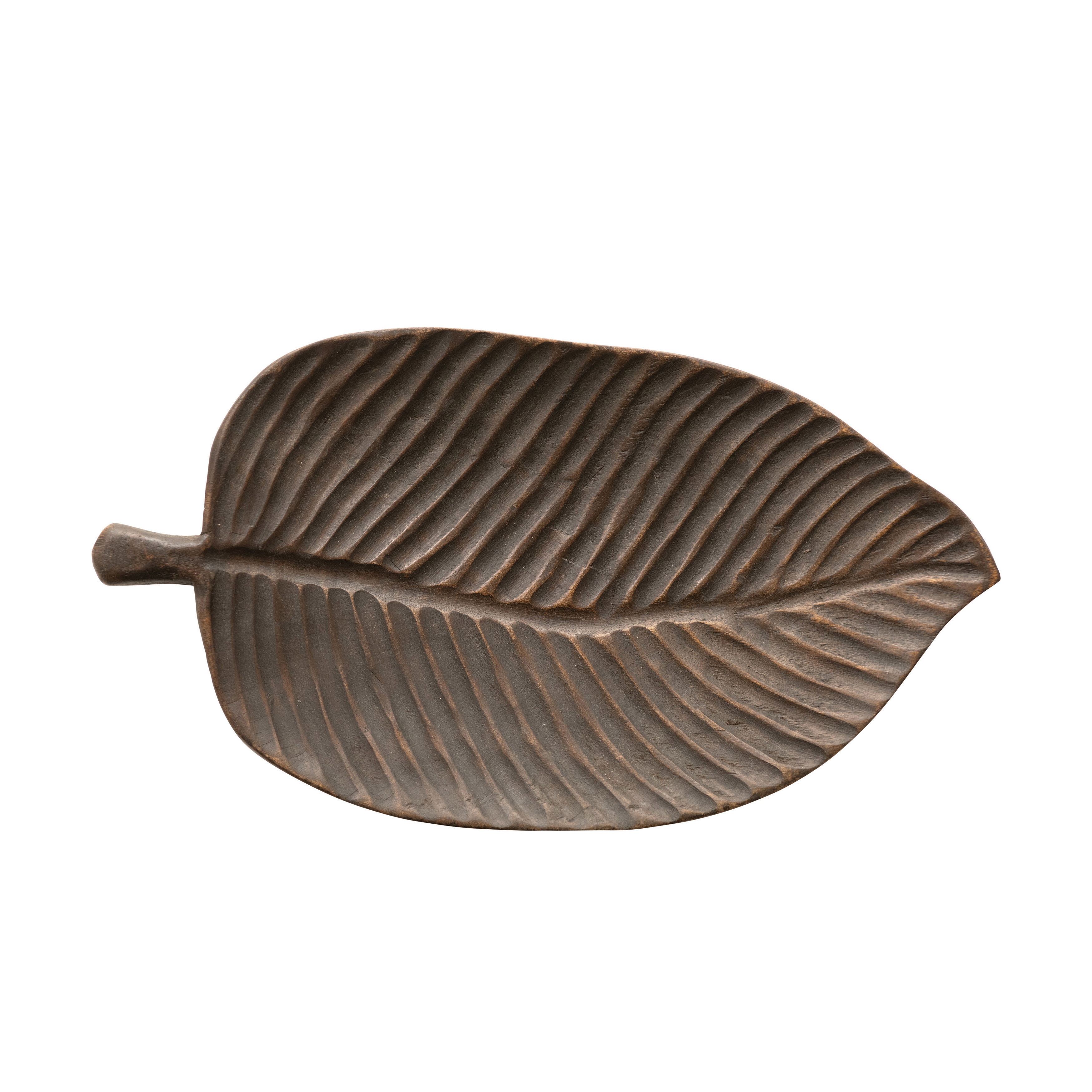 Decorative Hand-Carved Mango Wood Leaf Tray - Image 0