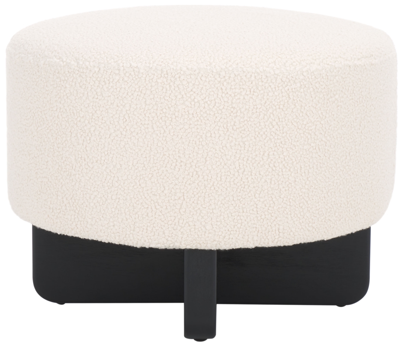 Riah Boucle Round Ottoman - Off White / Black - Safavieh - Image 0