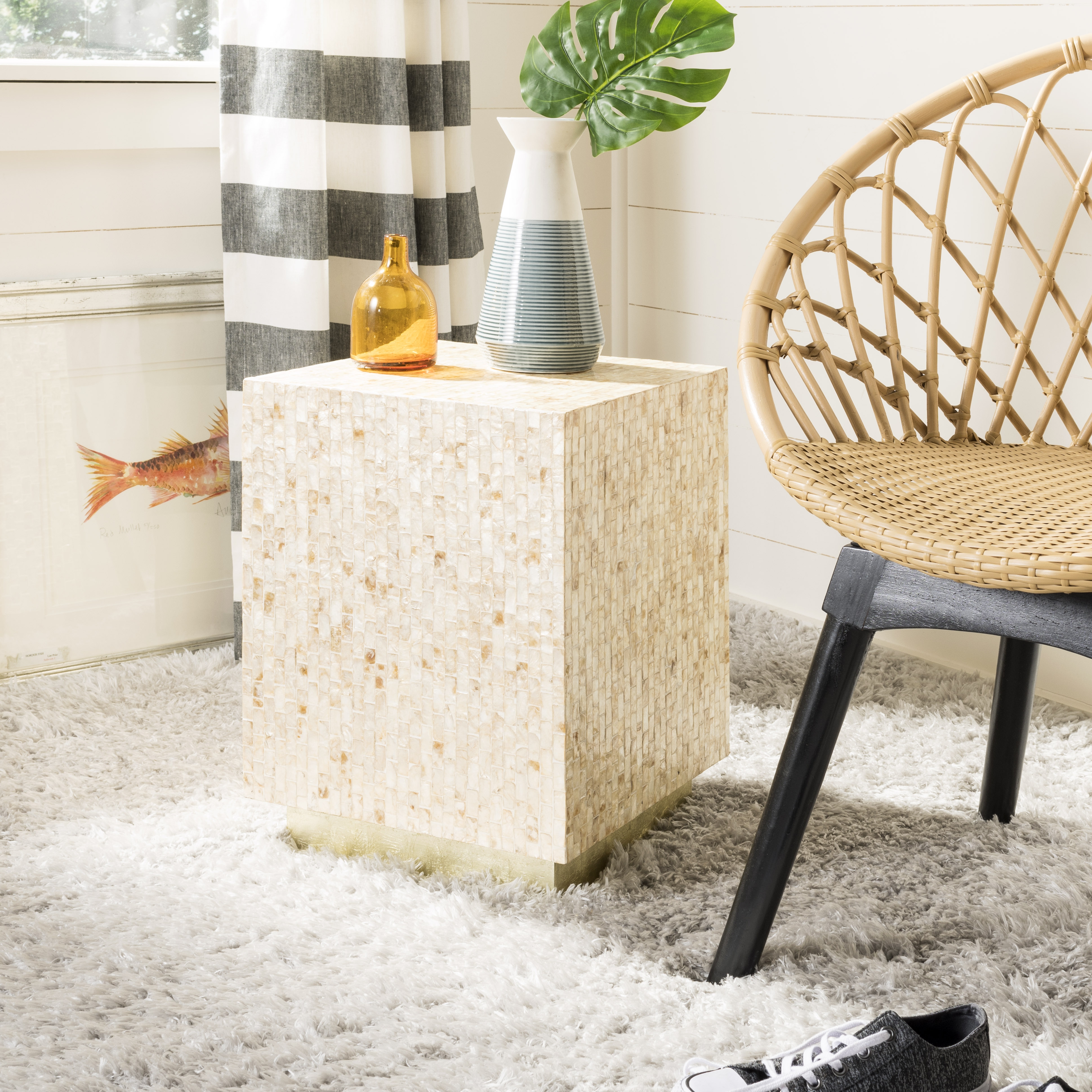 Juno Rectangle Mosaic Side Table - Multi Beige/Gold - Arlo Home - Image 1