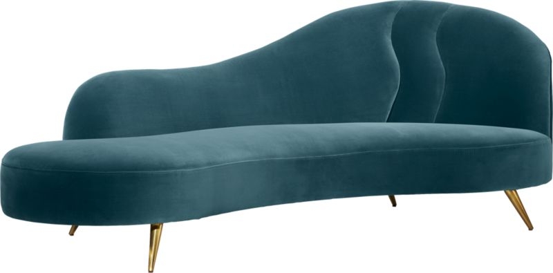 Copine Peacock Velvet Curved Chaise Lounge - Image 3