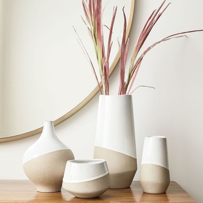 Half-Dipped Stoneware Vase, Gray/White, Tall Tapered, 13.5" - Image 2