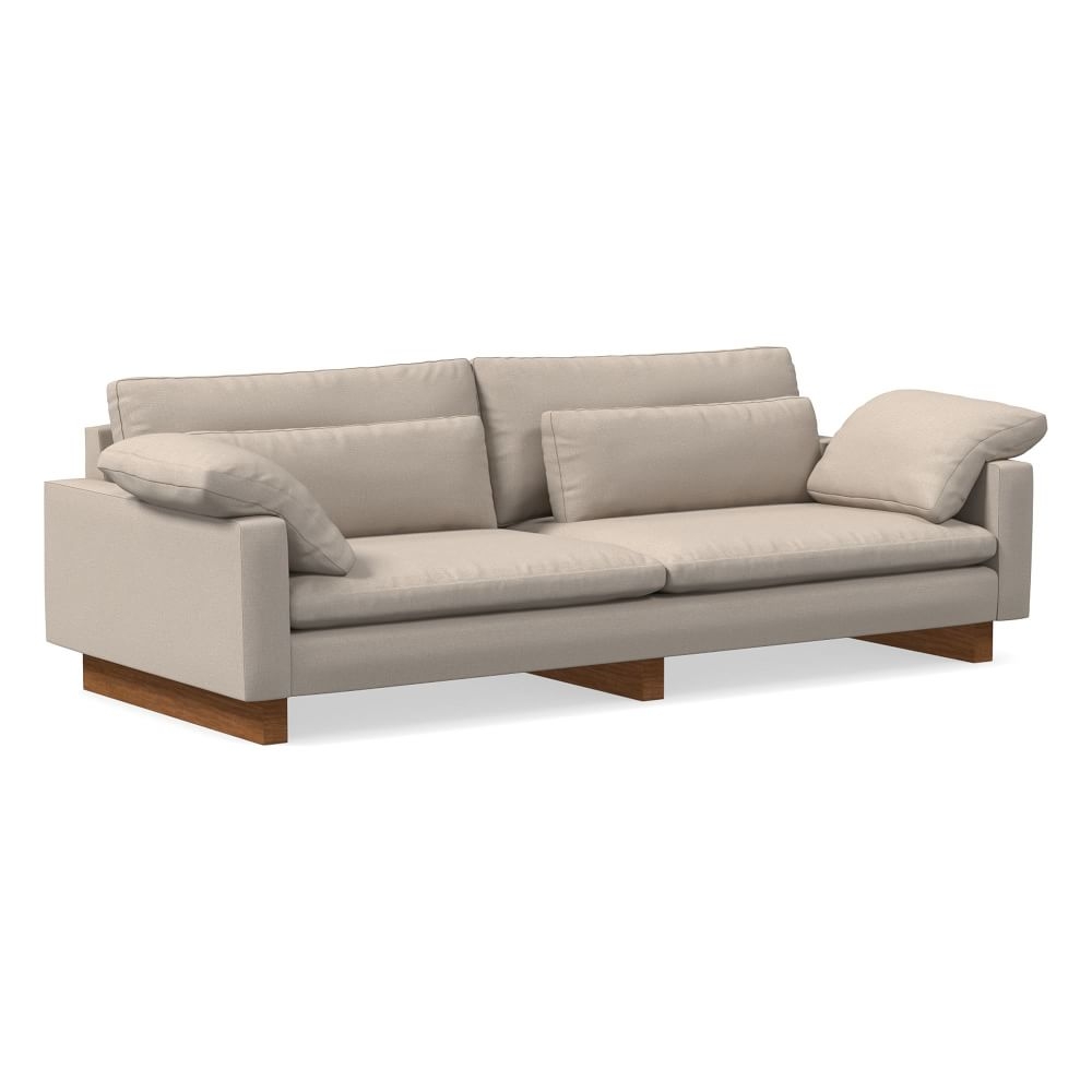 Harmony 104" Multi-Seat Sofa, Extra Deep, Yarn Dyed Linen Weave, Sand, Dark Walnut - Image 0