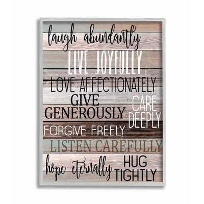 Live Joyfully Phrases On Wood Grain Brown Tan Teal Live Joyfully Phrases On Wood Grain Brown Tan Teal by Design By Kim Allen - Graphic Art - Image 0