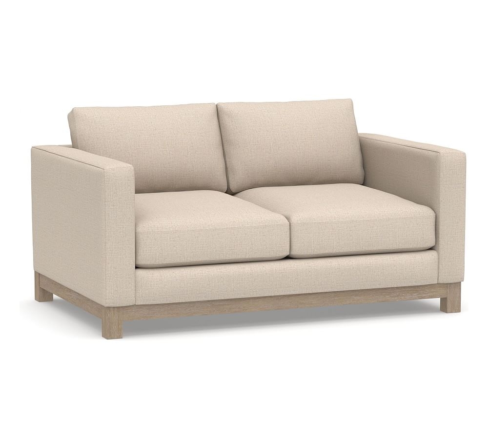 Jake Upholstered Apartment Sofa 2x2 63" with Wood Base, Standard Cushions, Performance Everydaylinen(TM) Oatmeal - Image 0