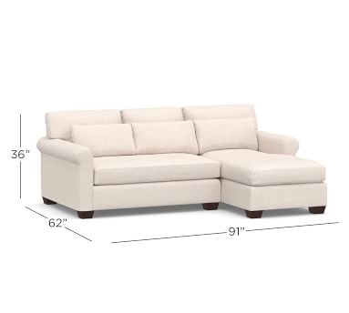 York Roll Arm Upholstered Deep Seat Left Arm Loveseat with Chaise Sectional, Bench Cushion, Down Blend Wrapped Cushions, Performance Heathered Basketweave Dove - Image 2