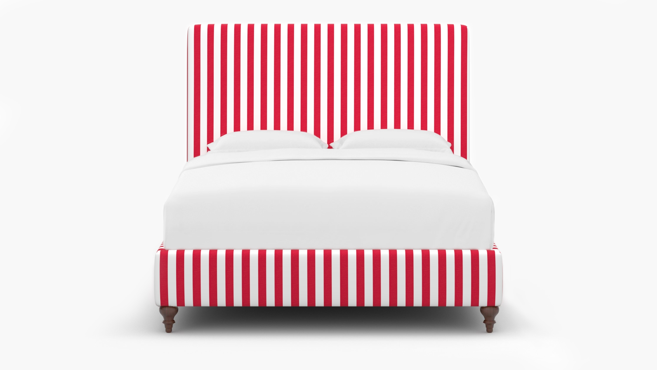 Classic Bed, Red Cabana Stripe, Walnut Traditional Turned Leg, Full - Image 1