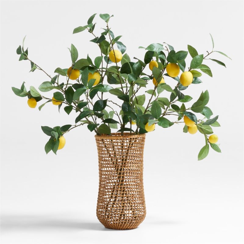 Faux Lemon Stem Arrangement in Ophelia Matte Natural Large Vase 17" - Image 1