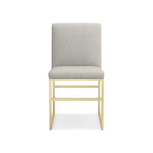 Lancaster Side Chair, Standard Cushion, Perennials Performance Melange Weave, Oyster, Antique Brass - Image 0