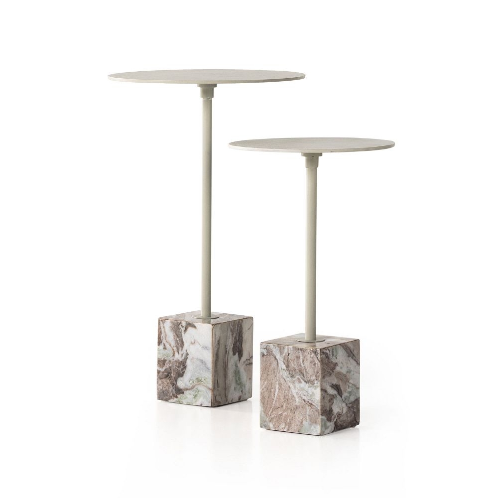 Geometric Marble Base 14" Side Tables, Textured Matte White, Set of 2 - Image 0