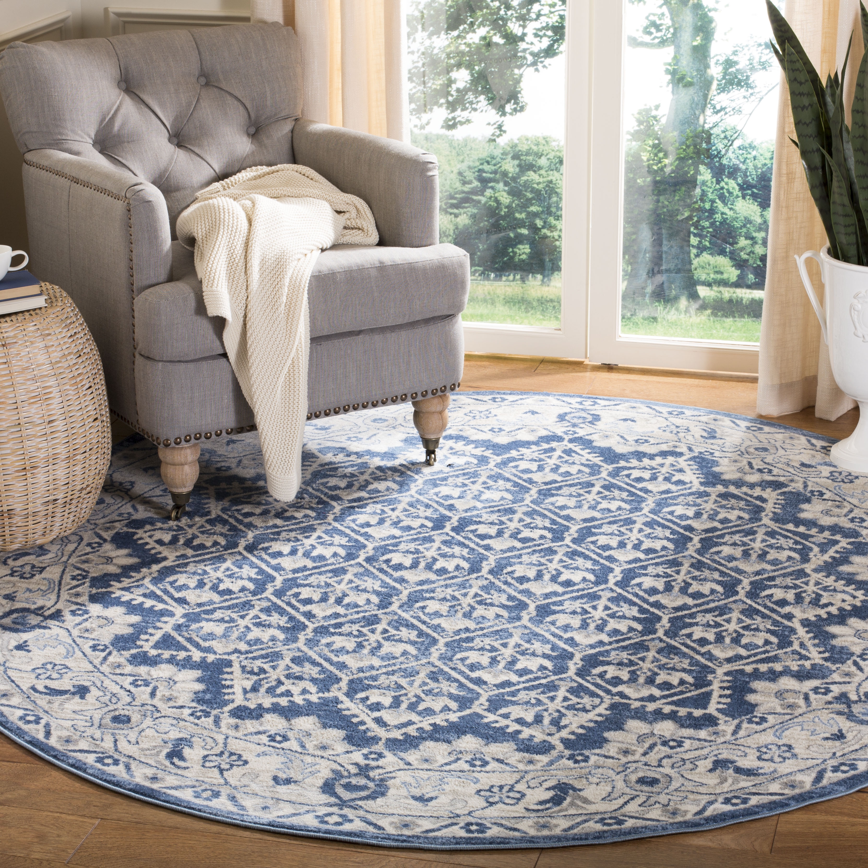 Arlo Home Woven Area Rug, BNT869M, Navy/Light Grey,  6' 7" X 6' 7" Round - Image 1