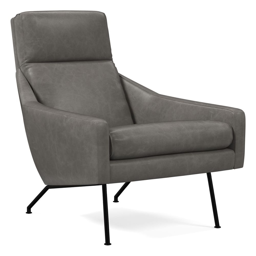 Austin Stationary Chair, Poly, Ludlow Leather, Gray Smoke, Dark Pewter - Image 0