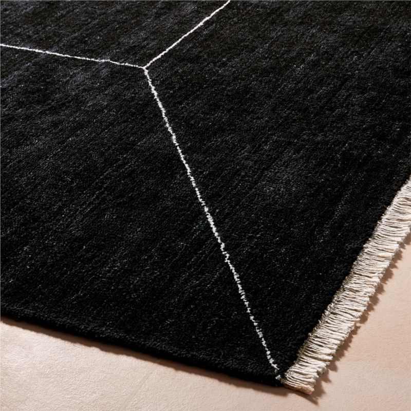 Nadya Handloomed Black Geometric New Zealand Wool Area Rug 6'x9' - Image 1
