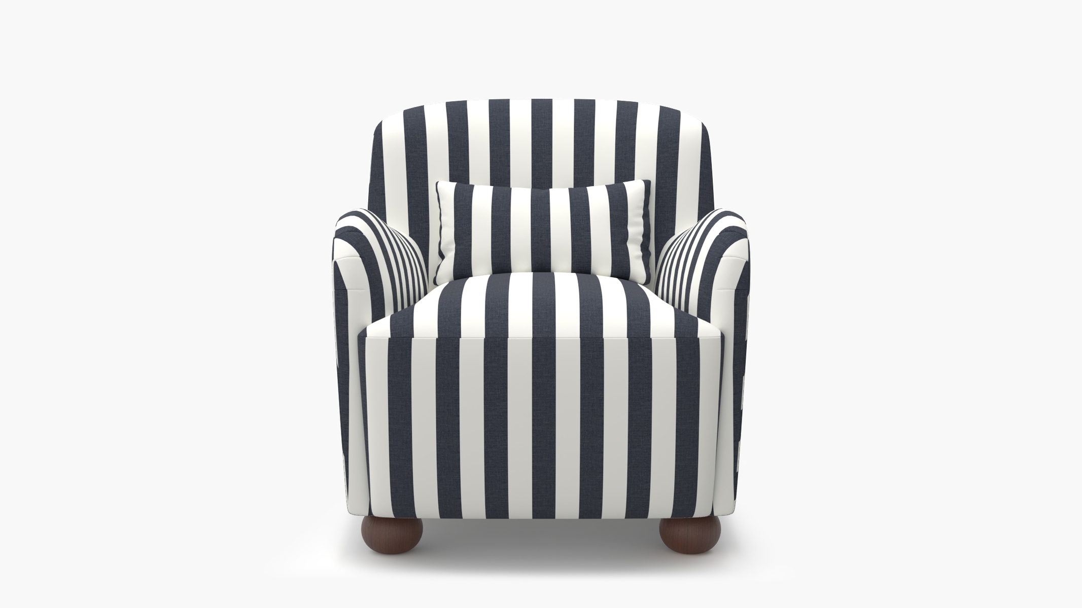 Club Chair, Navy Cabana Stripe, Walnut Bun Foot - Image 0