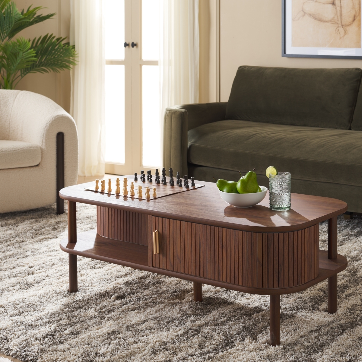 Tealla Coffee Table - Walnut / Gold - Safavieh - Image 1
