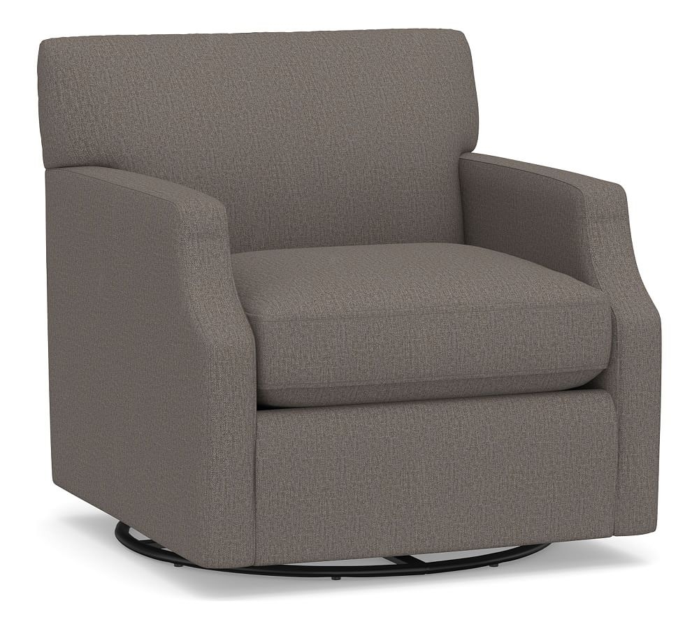 SoMa Hazel Upholstered Swivel Armchair, Polyester Wrapped Cushions, Performance Heathered Tweed Graphite - Image 0