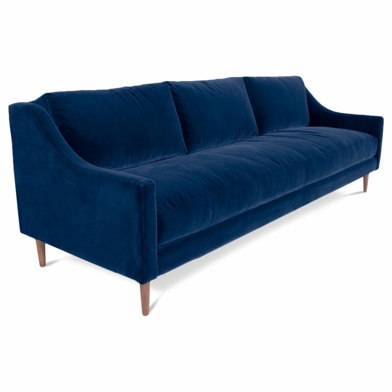 Velvet 96" Recessed Arm Sofa Fabric: Velvet - Indigo Blue - Image 0