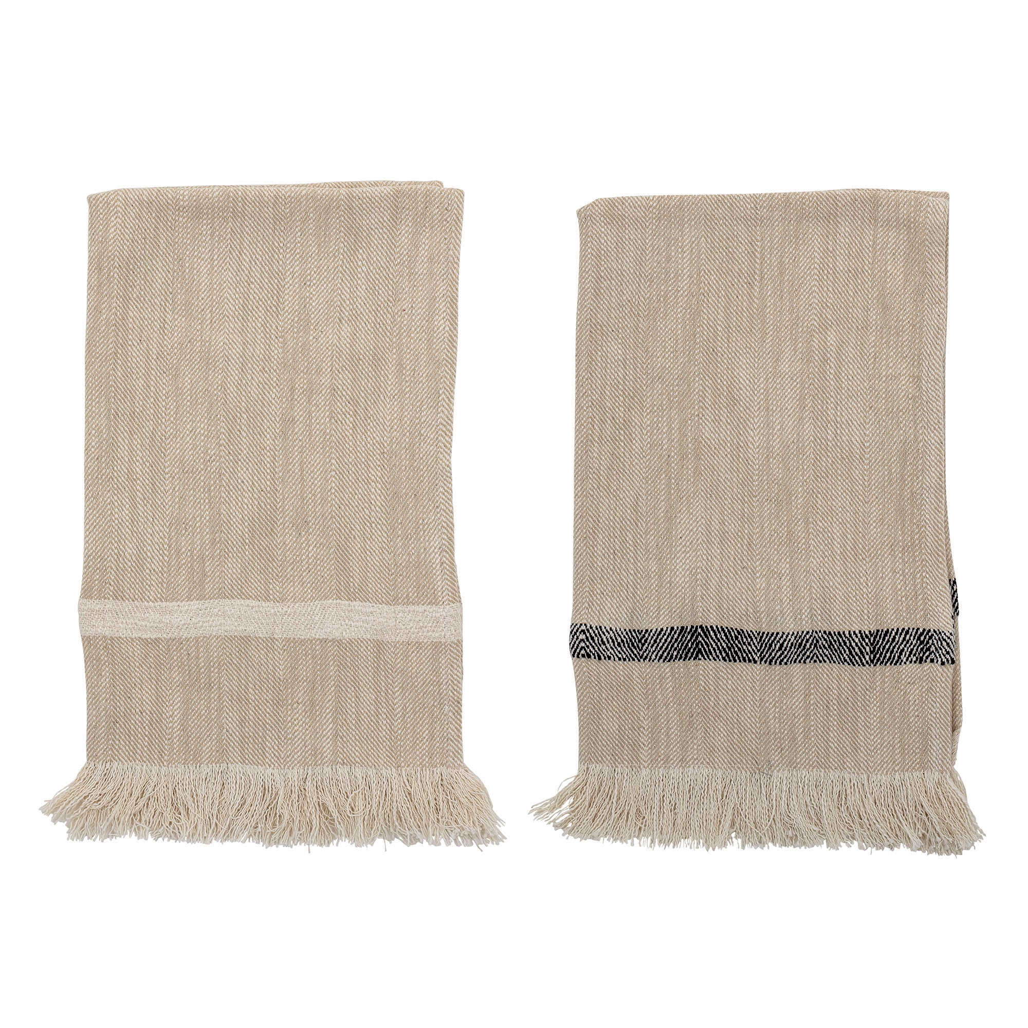 Woven Cotton Striped Tea Towels with Tassels (Set of 2) - Image 0