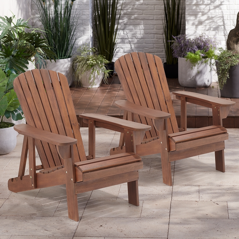 Fletcher Dark Wood Outdoor Reclining Adirondack Chairs Set of 2 - Image 0