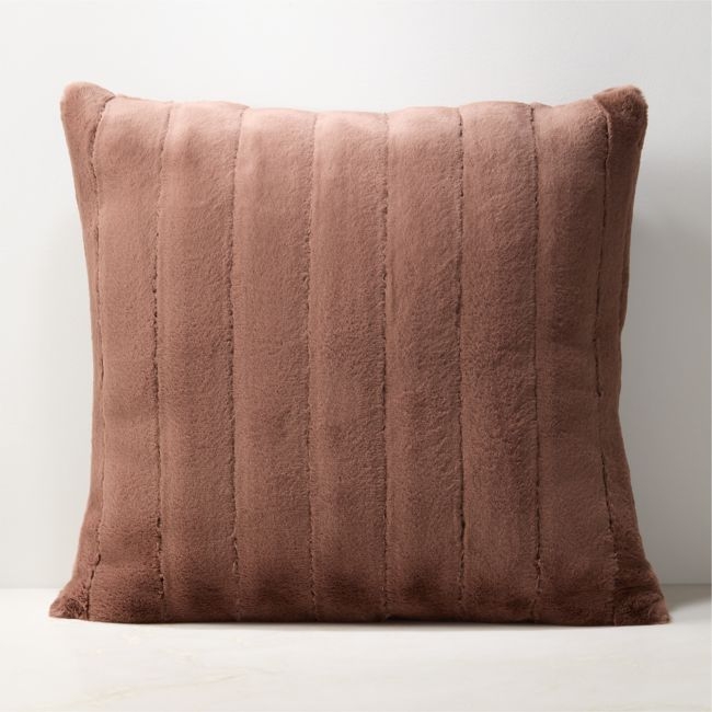 Channel Chestnut Brown Faux Fur Throw Pillow with Feather Down Insert 23"x23" - Image 0
