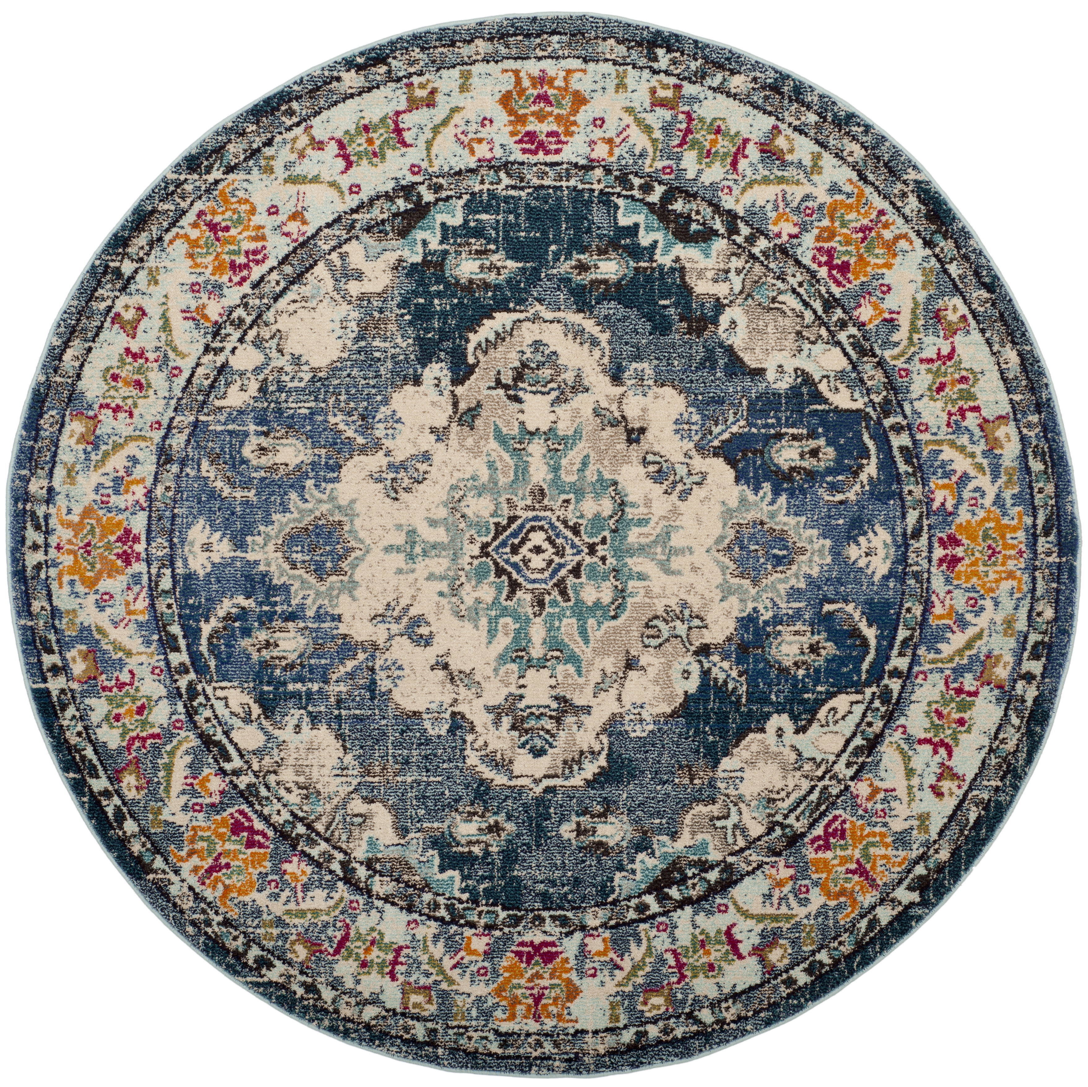 Arlo Home Woven Area Rug, MNC243N, Navy/Light Blue,  6' 7" X 6' 7" Round - Image 0