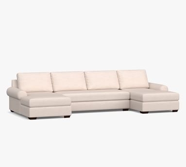 Big Sur Roll Arm Upholstered U-Chaise Loveseat Sectional with Bench Cushion, Down Blend Wrapped Cushions, Performance Chateau Basketweave Oatmeal - Image 2