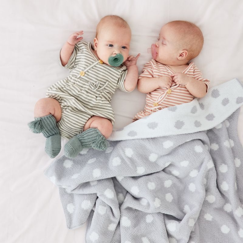 Reversible Grey Chenille Dot Baby Stroller Blanket - Image 2