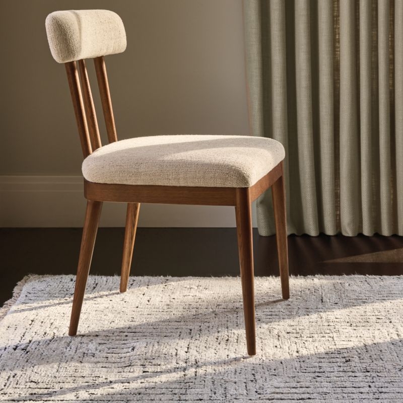 Arcos Oak Wood and Ivory Upholstered Dining Chair Set of 4 - Image 3