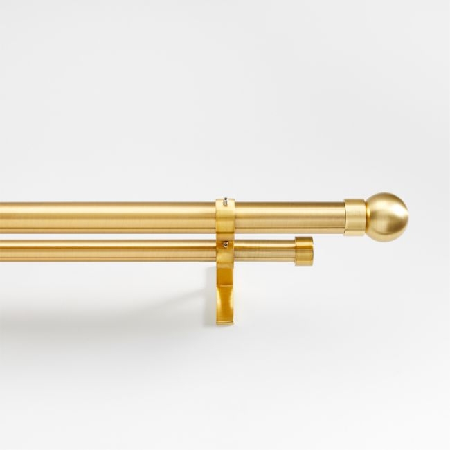 Brass 1" Double Curtain Rod and Small Round End Cap Finials Set 48"-88" - Image 0