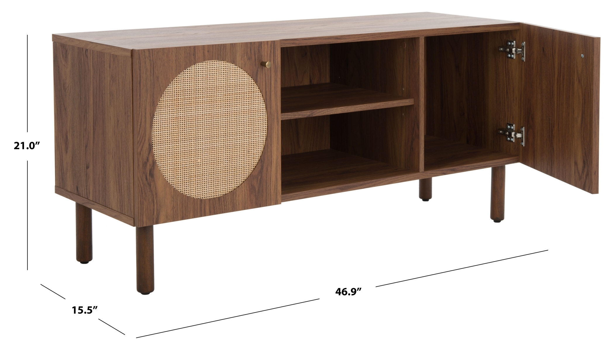 Ophelia 2 Door 2 Shelf Media Stand - Walnut / Natural - Safavieh - Image 8