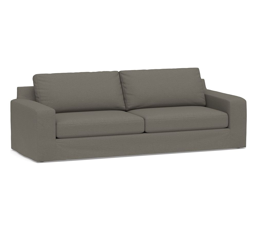 Big Sur Square Arm Slipcovered Grand Sofa 105" 2-Seater, Down Blend Wrapped Cushions, Chunky Basketweave Metal - Image 0