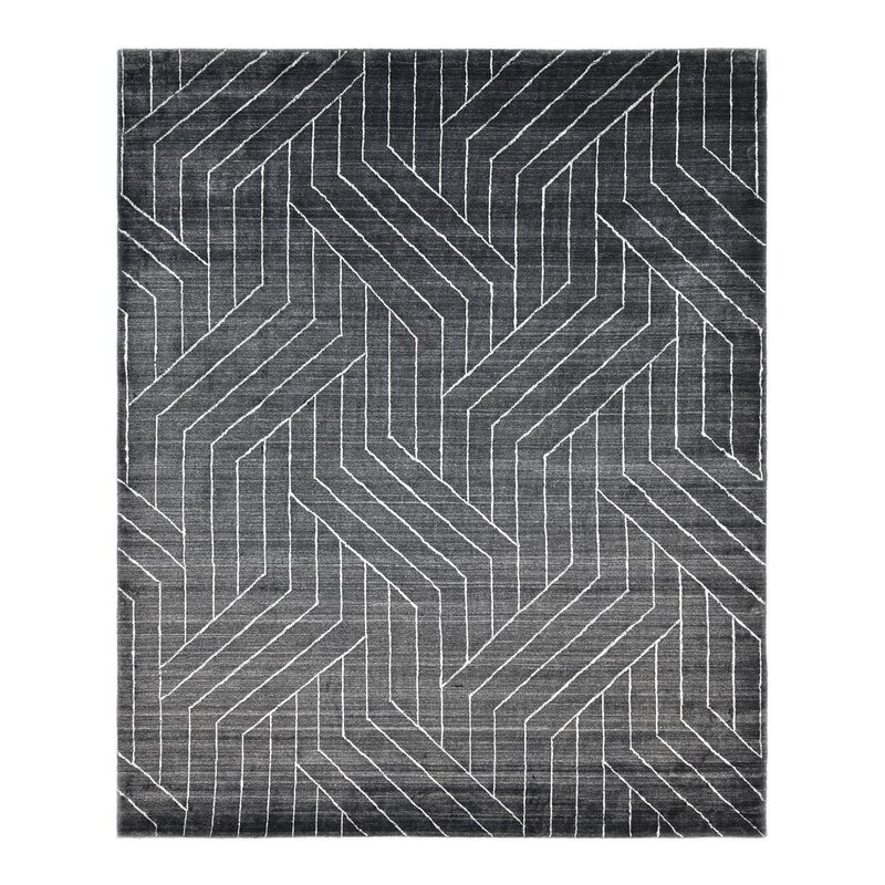 Solo Rugs Kali Geometric Hand-Knotted Charcoal Area Rug - Image 0
