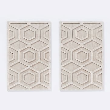 Graphic Wood Wall Art, Whitewashed, Hexagon, Individual - Image 1