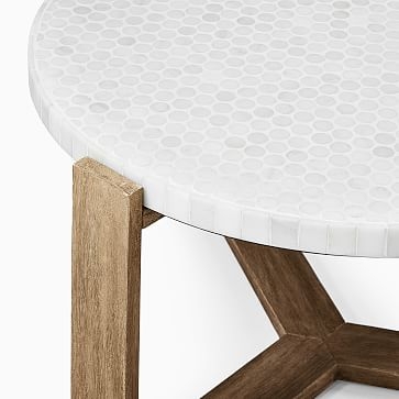 Mosaic Outdoor 32 in Round Coffee Table, White, Driftwood - Image 3
