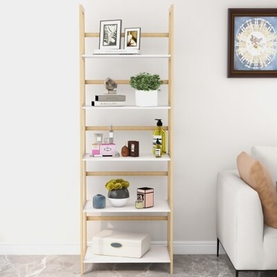 Solid Bamboo Wood 5 Tires Book Shelf, White - Image 0
