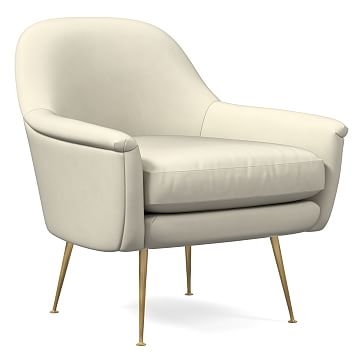 Phoebe Mid-Century Chair, Poly, Vegan Leather, Snow, Brass - Image 0
